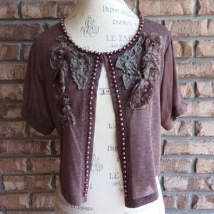 Pretty Angel Short Sleeve Linen Blend Beaded Top.